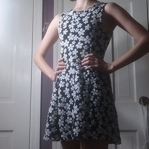 * H&M Navy Blue and White Floral Midi Dress